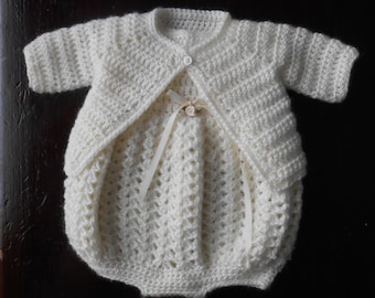 Crocheted Baby Bubble Romper with Sweater-Vanilla Cream