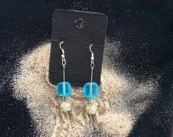 Sea Glass & Silver Beaded Earrings