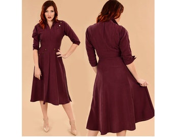 Vintage 1930s-40s Military-Inspired Button Down Midi Shirt Dress | Wartime Secretary Workwear