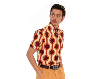 70's Button Down Shirt Men's | Vintage Style Short Sleeve Large Collar Slim Fit Retro Shirt