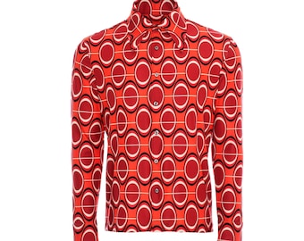 Red Men's Shirt Long Sleeve | Vintage 1970s Style Retro Button Down Shirt w/ Butterfly Collar