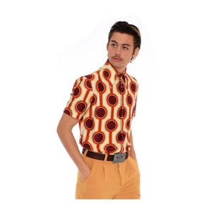 70's Button Down Shirt Men's Vintage Style Short Sleeve Large Collar Slim Fit Retro Shirt image 1