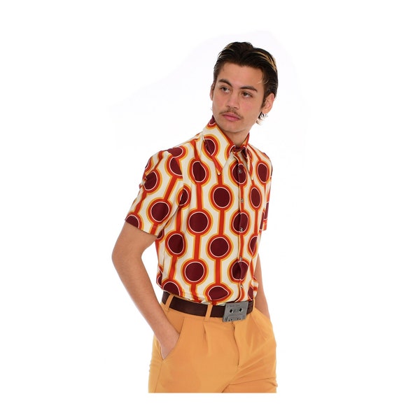 70's Button Down Shirt Men's | Vintage Style Short Sleeve Large Collar Slim Fit Retro Shirt