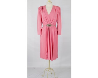 Vintage 1970s Halston Style Dress | 70s Pink Rhinestone Cocktail Dress | Vintage Formal Event Holiday Dress | Size Small S Medium M