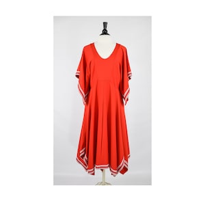 Vintage 1970s Red Kaftan Dress | 70s Valentine&#39;s Day Batwing Midi Dress | Retro Handkerchief Dress | Size Medium M