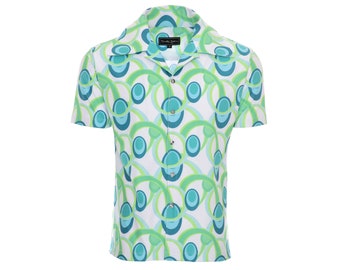 Camisa de hombre con estampado geométrico estilo campamento / Camisa retro de mediados de siglo con botones / Estilo vintage de los años 60