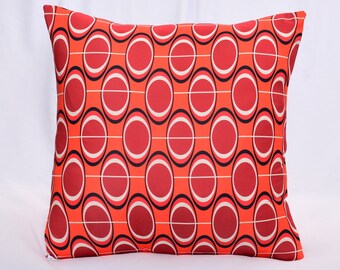 Red Orange Geometric Oval Pattern Print Atomic Soft Throw Pillow Cover
