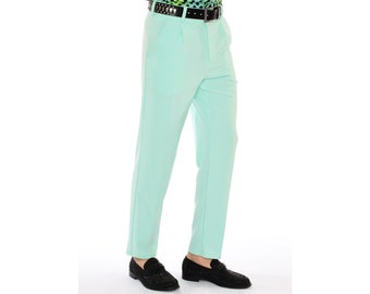 Lime Green Slim Fit Mid Rise Vintage Style Stretch Dress Pants Men's - Etsy