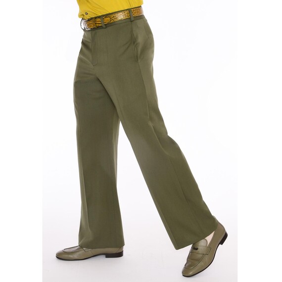 Men's Olive Green Wool Dress Pants – 70s Style Wide Leg - Etsy