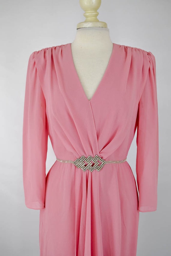 Vintage 1970s Halston Style Dress | 70s Pink Rhin… - image 2