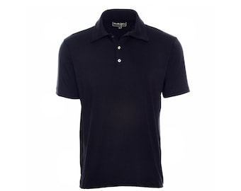 Polo da uomo in maglia nera - Misto cotone Tencel, colletto da golf