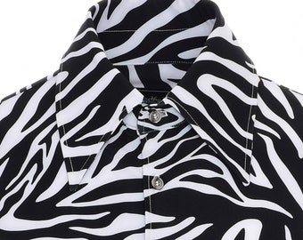 Men's Zebra Print Long Sleeve Button Down Stretch Jersey 70s