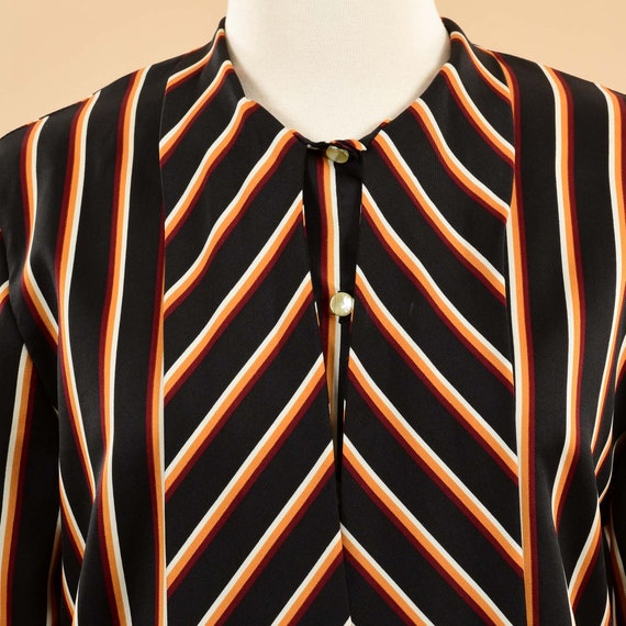 Vintage 1980s Striped Pussy Bow Blouse | 80s Blac… - image 6