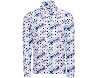 Men's Long Sleeve Button Up | Polka Dot 1920's Hollywood Graphic Print Stretch Party Shirt