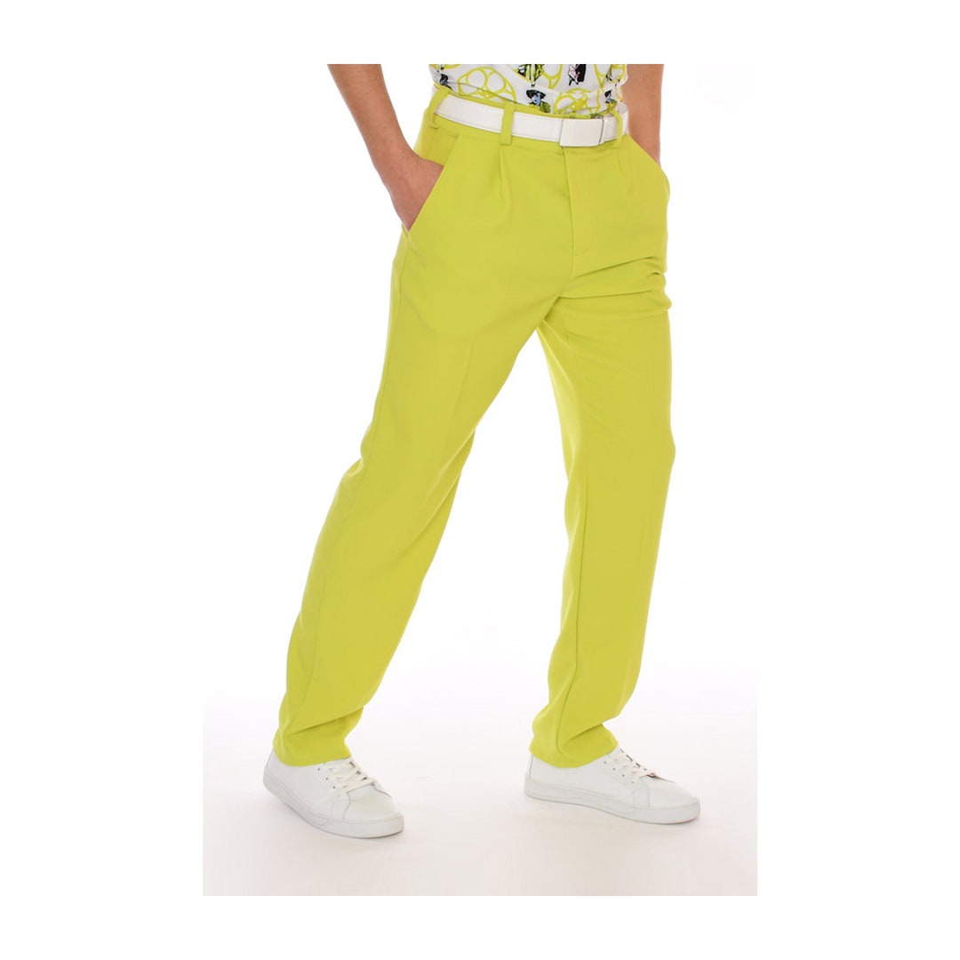 Mens Lime Green Slim Fit Stretch Dress Pants Vintage Style Etsy