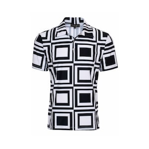 Men&#39;s Lightweight Mod Op Art Geometric Print Short Sleeve Polo Shirt