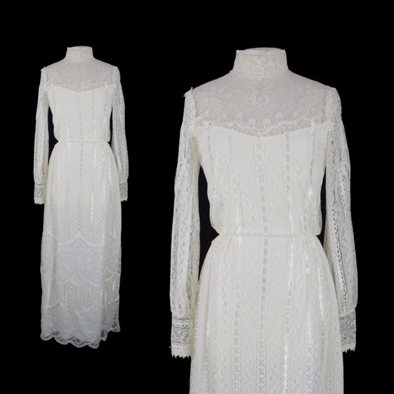 Vintage 70s Boho Wedding Dress 70s Alfred Angelo Ivory Lace Etsy