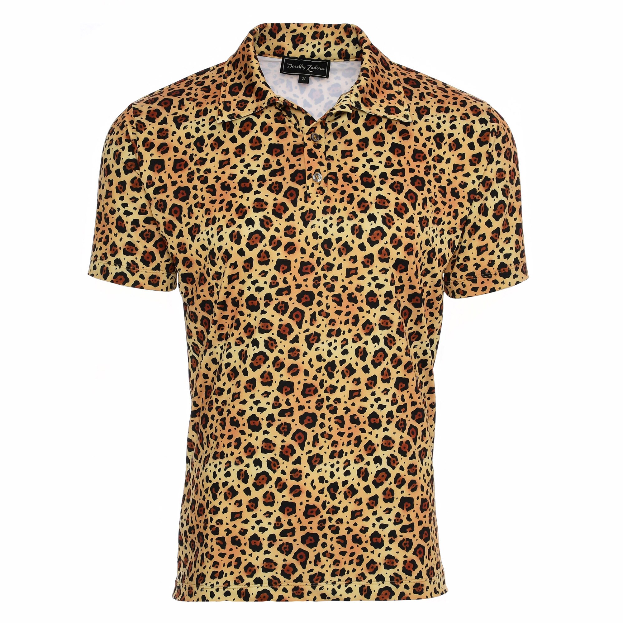 Men's Leopard Animal Print Short Sleeve Polo for Tennis and Golf