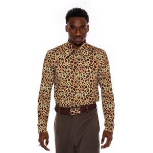 Camisa masculina com estampa de leopardo | Camisa retrô de botões com estampa de leopardo | Camisa de manga comprida estilo anos 70 imagem 5