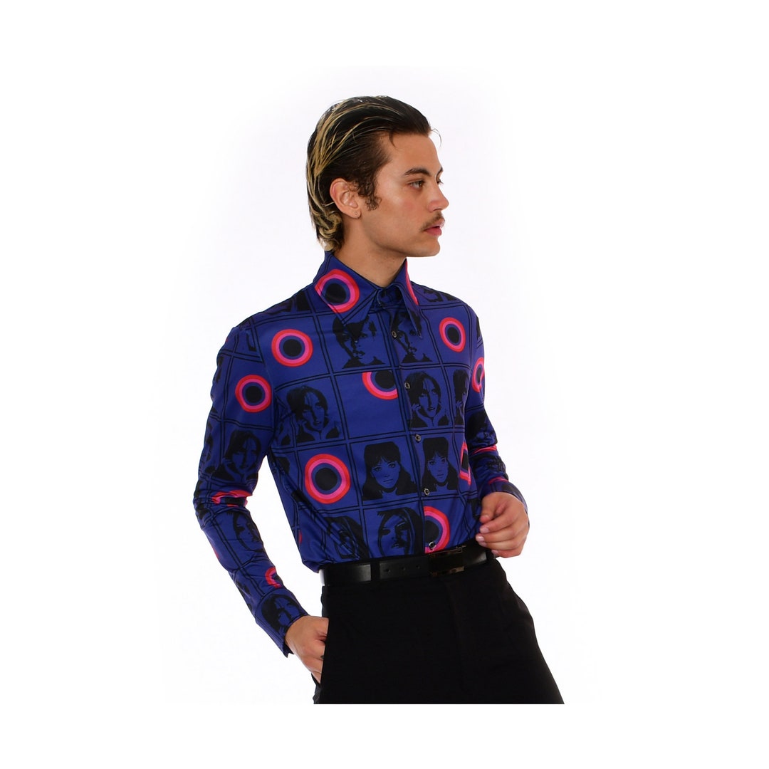 Mens Purple Dress Shirt 70s Disco Paisley Shirt Button Down Shirt Sleeve Tops main image 1