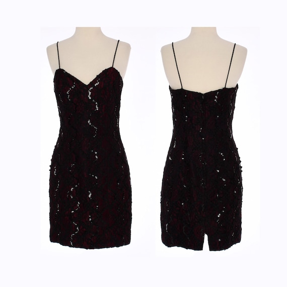 1990s Black Sequined Cocktail Dress | 90's Red w/… - image 1