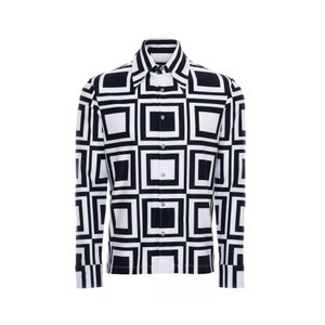 70&#39;s Geometric Print Men&#39;s Slim Fit Long Sleeve Festival Shirt