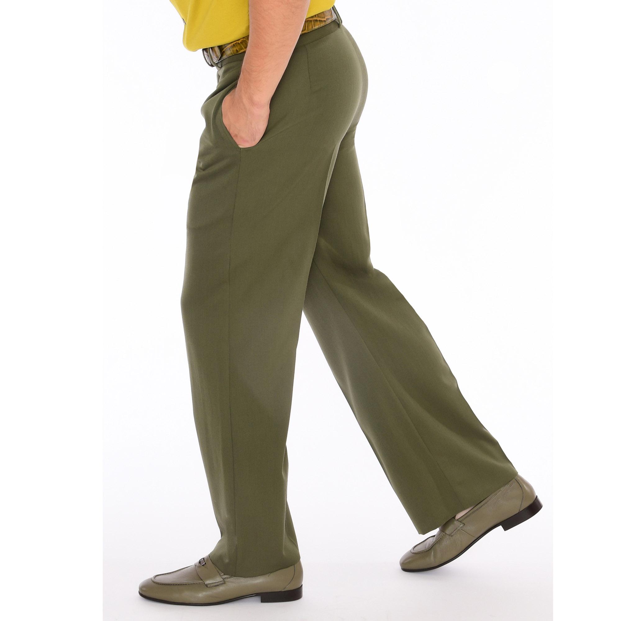 Men's Olive Green Wide Leg Dress Pants | Italian Wool Trousers