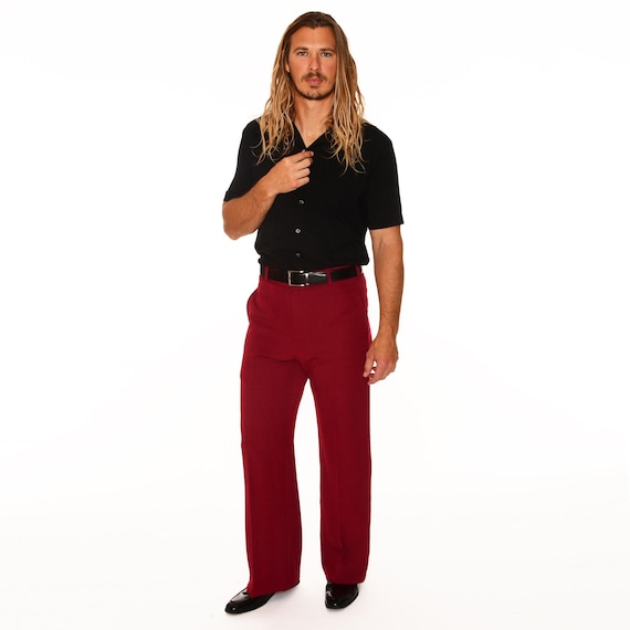 Men's Red Wide Leg Pants | Cranberry Dress Trousers | Retro