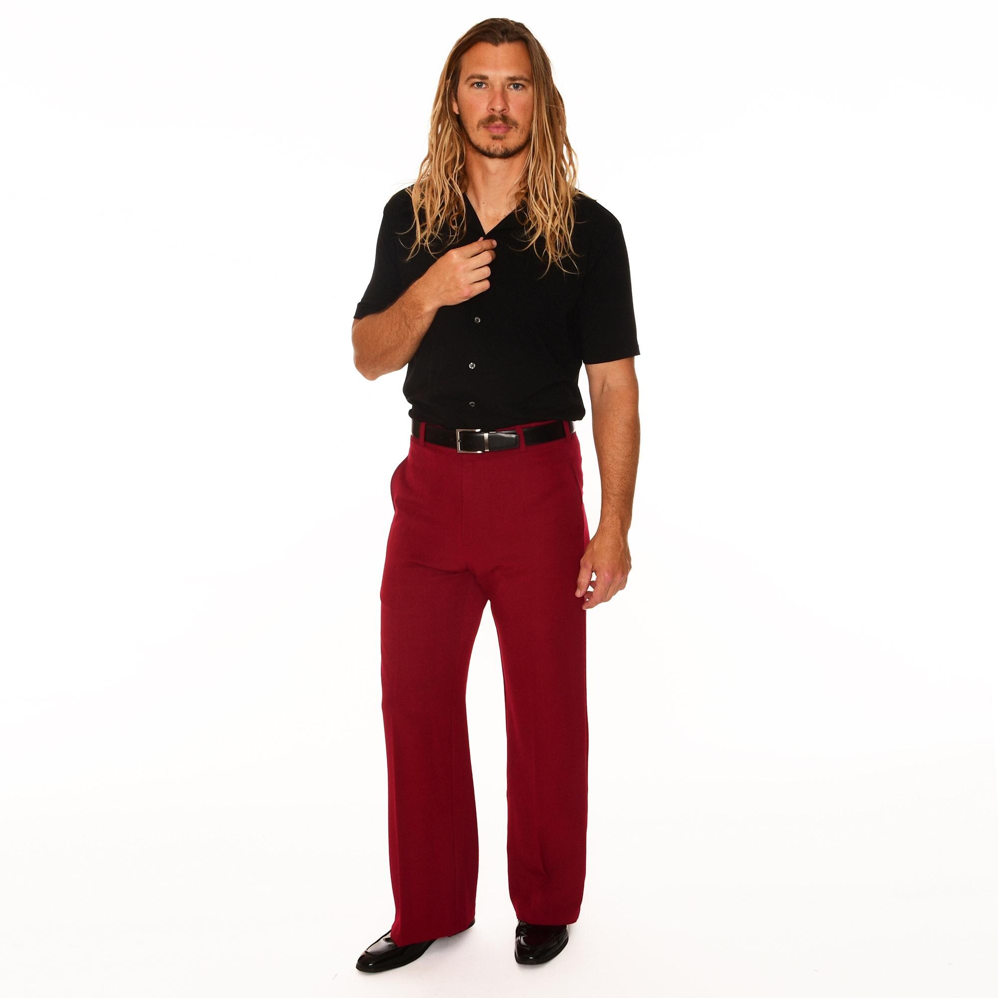 パンツ 90s rayon gabardine wide slacks wine red Men's Red Wide Leg Pants | Cranberry Dress Trousers | Retro