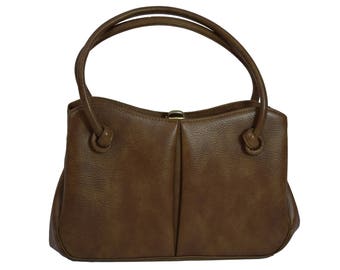 Vintage 1950s Faux Leather Purse | Mid Century Small Brass Frame Handbag | 50s Retro Top Handle Purse