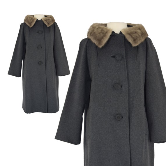 Vintage 1950s Gray Winter Coat | Retro 50s Mink C… - image 1