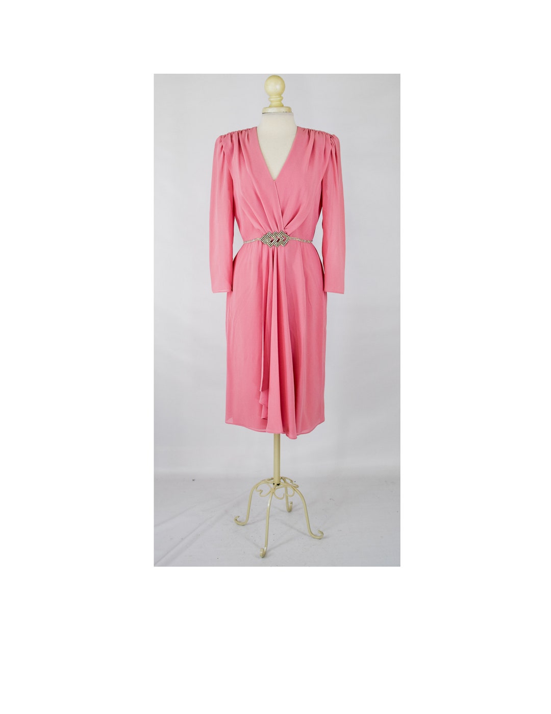 Abito vintage stile Halston anni '70 Abito da cocktail con strass rosa