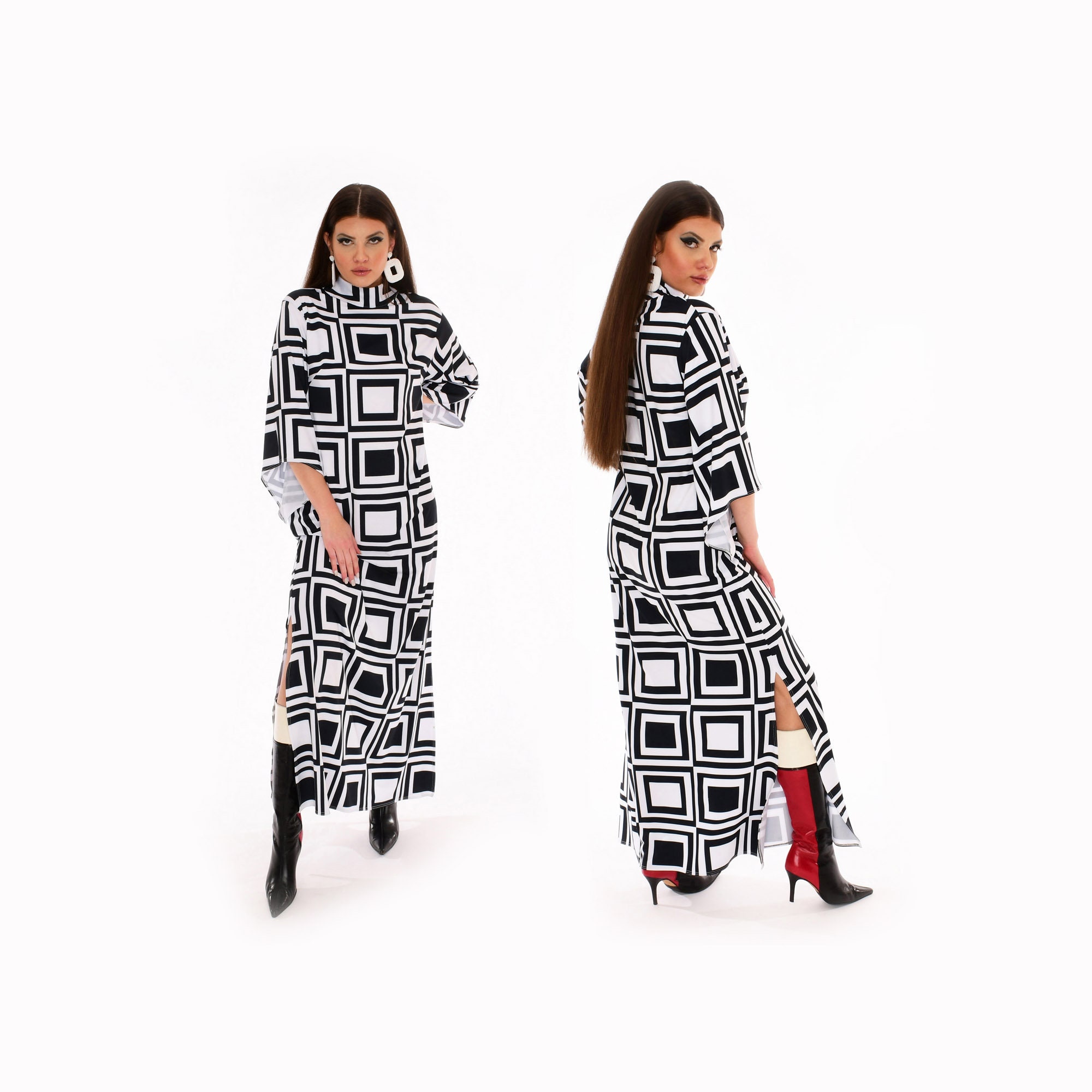 1970s FACE print art nouveau angel sleeve dress small new spring
