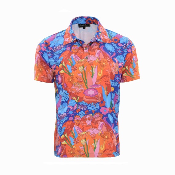 Polo de golf retro fleuri pour homme des annees 1960 excursion d une journee coloree et vintage Etsy France