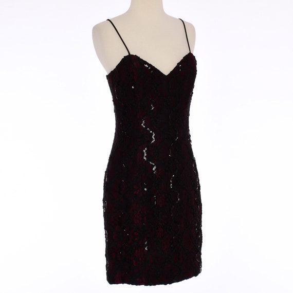 1990s Black Sequined Cocktail Dress | 90's Red w/… - image 5