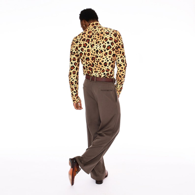 Mens Leopard Print Shirt Button Up Stretch Jersey Vintage Leopard Print Shirts Leopard Print Button Down Shirt XS S M L XL 2XL 3XL image 8