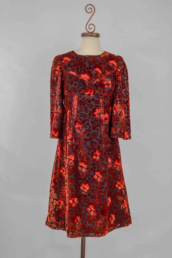 Vintage 1960s Velvet Cocktail Dress | 60s Mod Red… - image 2