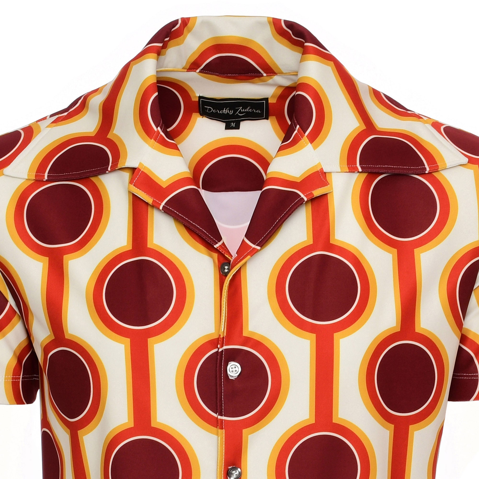 Men's Brown Geo Print Bowling Shirt 60s Vintage Print Camp