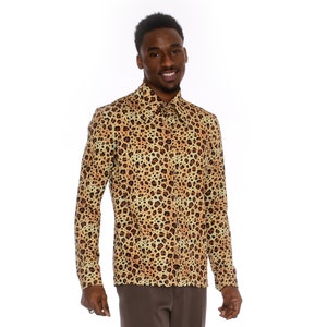 Camisa masculina com estampa de leopardo | Camisa retrô de botões com estampa de leopardo | Camisa de manga comprida estilo anos 70 imagem 4