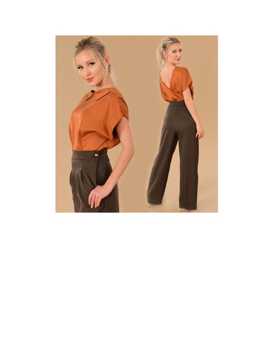 Buy Vintage Style High Waist Dress Pants Fall Brown Pleated Wide