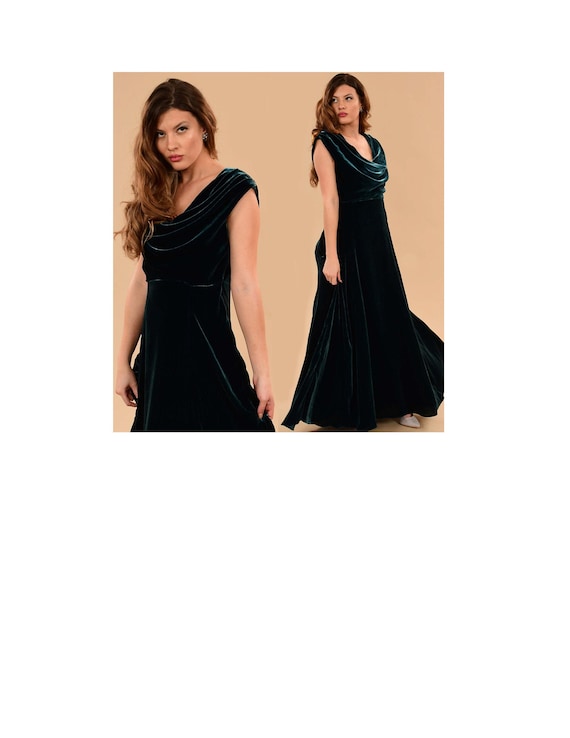 Elegant Velvet Silk Maxi Dress with Cowl Neck in Jewel Tones