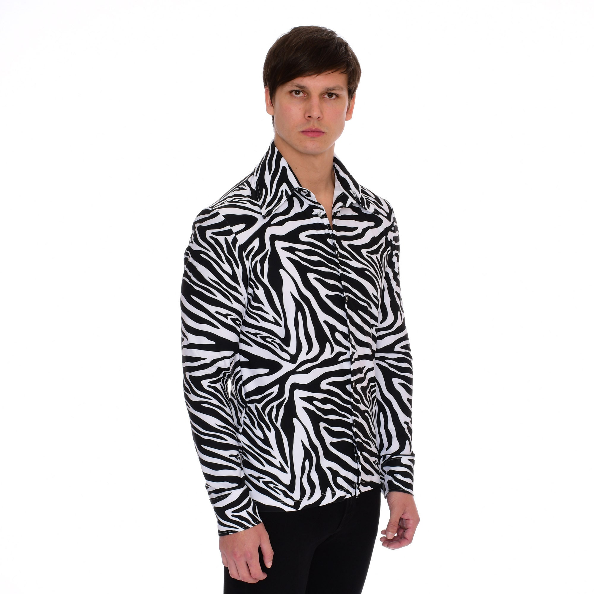 Mens Zebra Print Shirt Long Sleeve Button Down Stretch Jersey Etsy