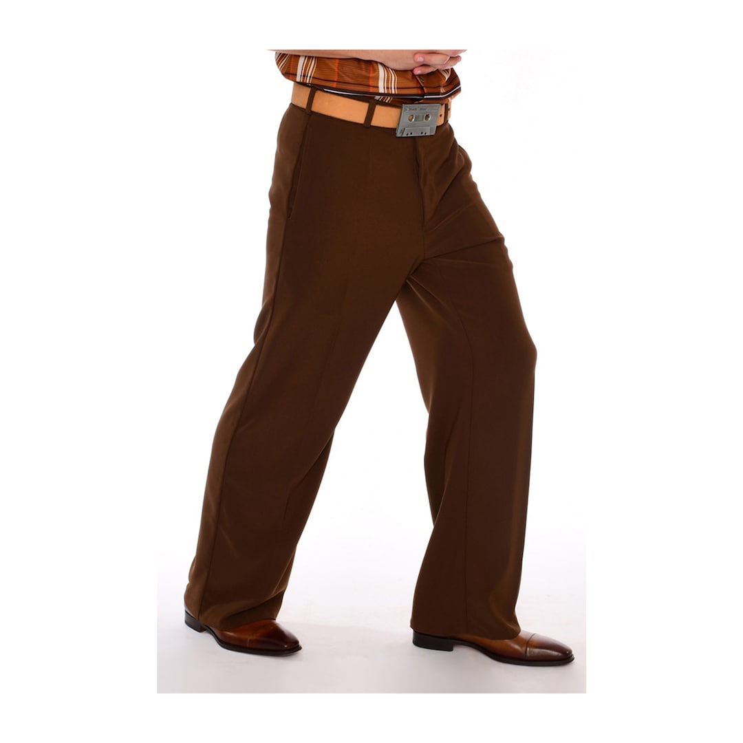 Men's Wide Leg Dress Pants | Chocolate Brown Tailored Trousers | Retro ...