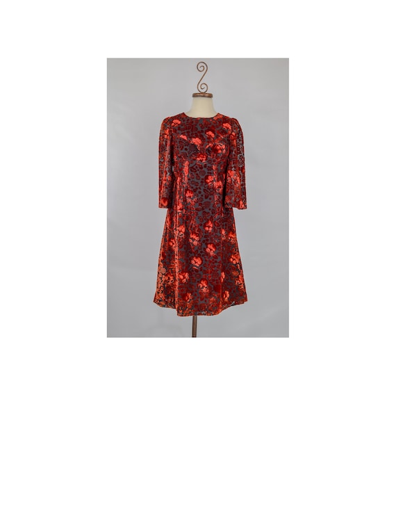 Vintage 1960s Velvet Cocktail Dress | 60s Mod Red… - image 1