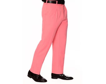 Men's Pink Slim Fit Dress Pants | Tailored Gabardine Trousers