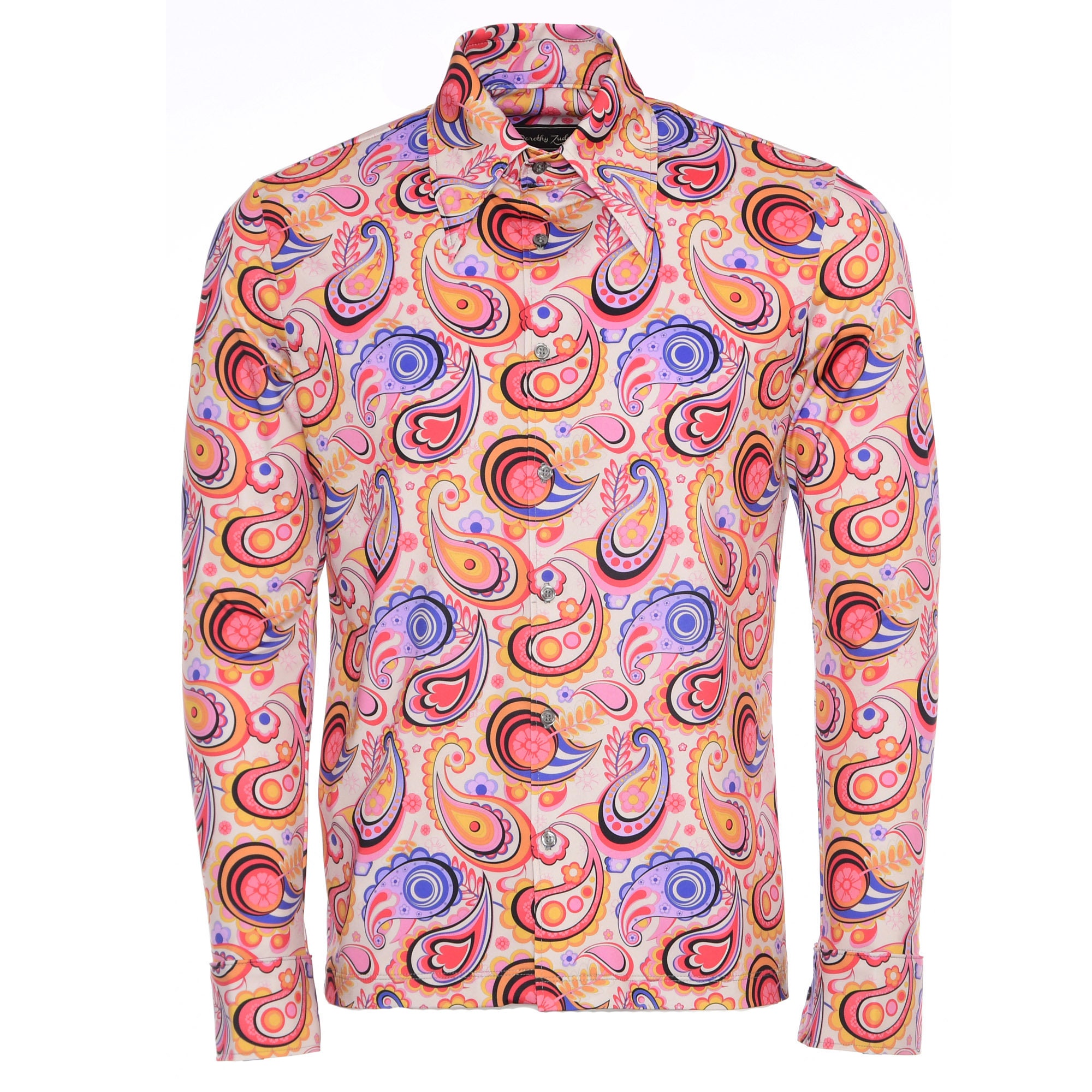 Men's Vintage 70s Disco Floral Shirt - Hippie Paisley Snake Pattern Long Sleeve Button Down