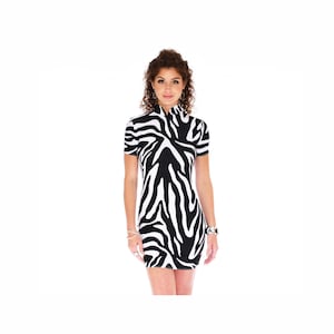 Modern Zebra Print Cheongsam Mini Bodycon Dress with Mandarin Collar