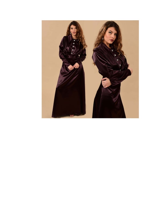 Gothic Purple Satin Maxi Dress with Pointed Collar Gothic Purple Satin Maxi Dress with Pointed Collar
