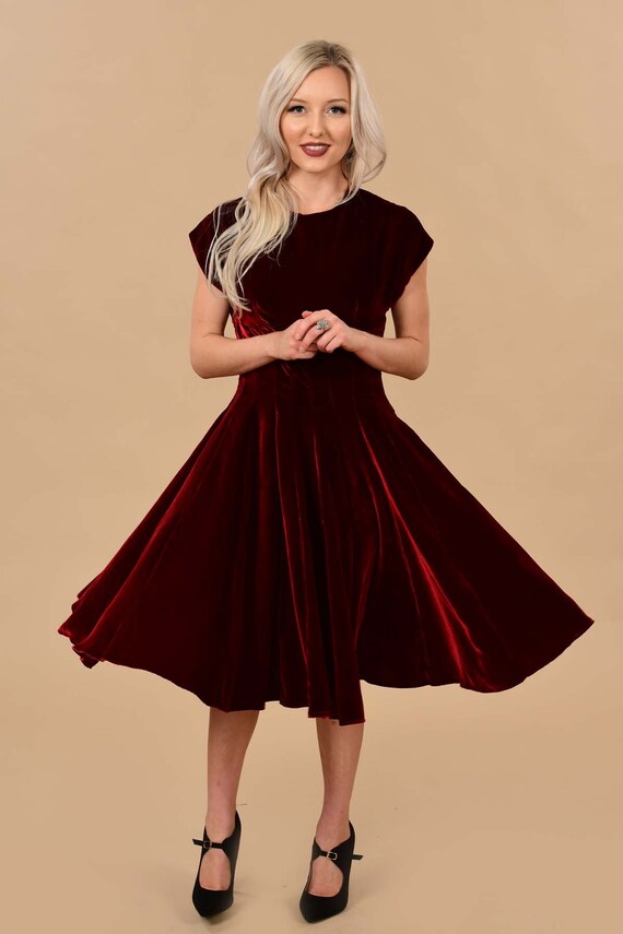 open lace back dress Cabernet Kisses Velvet Mini Dress S / Red