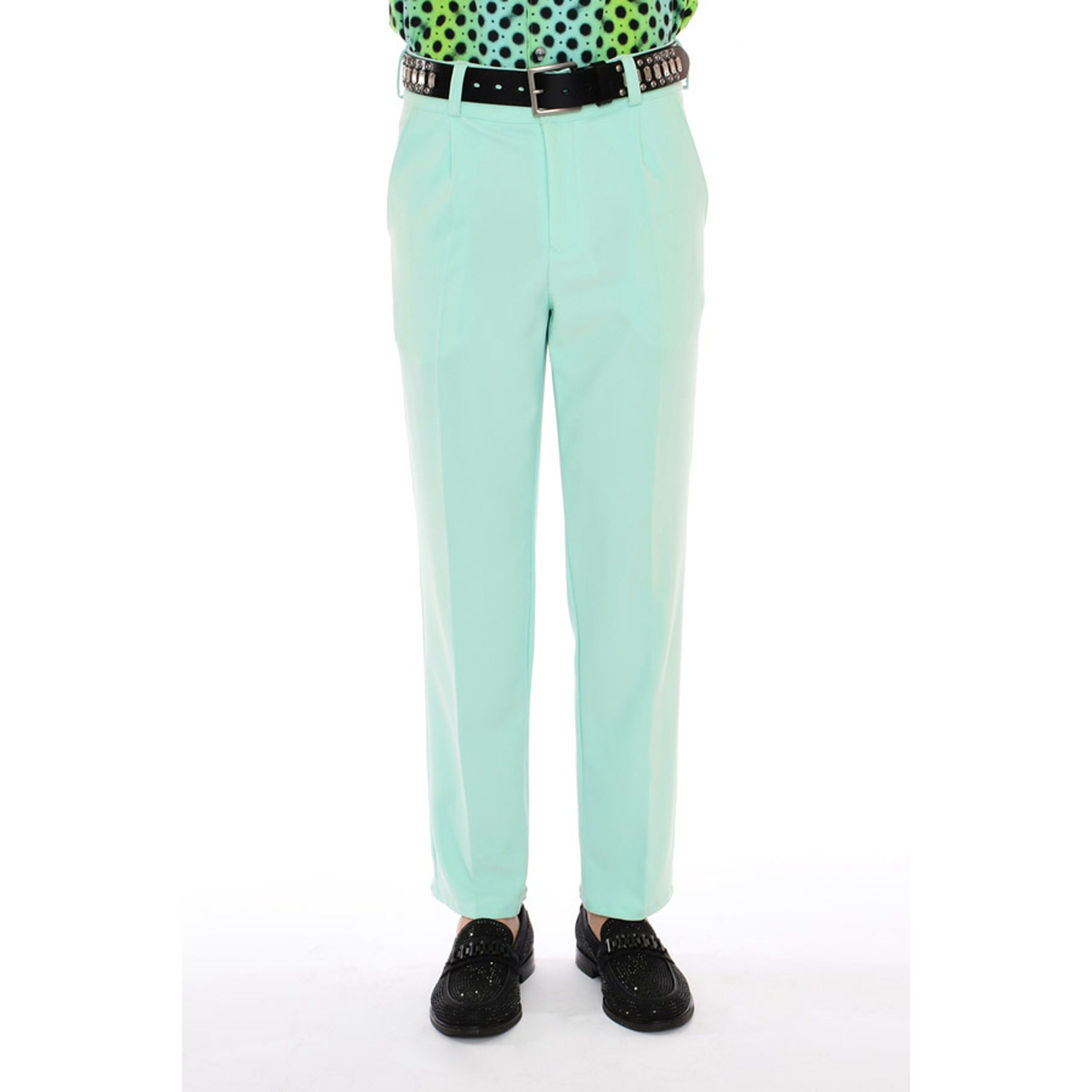 Vintage-Inspired Mint Green Pleated Trousers: Men's Mid-Rise Performance Stretch Dress Pants Vintage-Inspired Mint Green Pleated Trousers: Men's Mid-Rise Performance Stretch Dress Pants